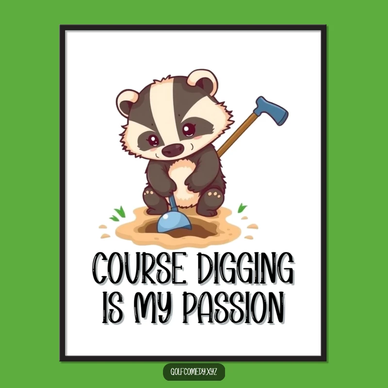 Free Printable Wall Art: Funny Badger Golfing! Humorous Downloadable Decor Gift