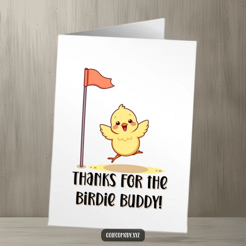 Funny Free Printable Thank You Card: Cheerful chick gives a thumbs up after an amazing golf game.