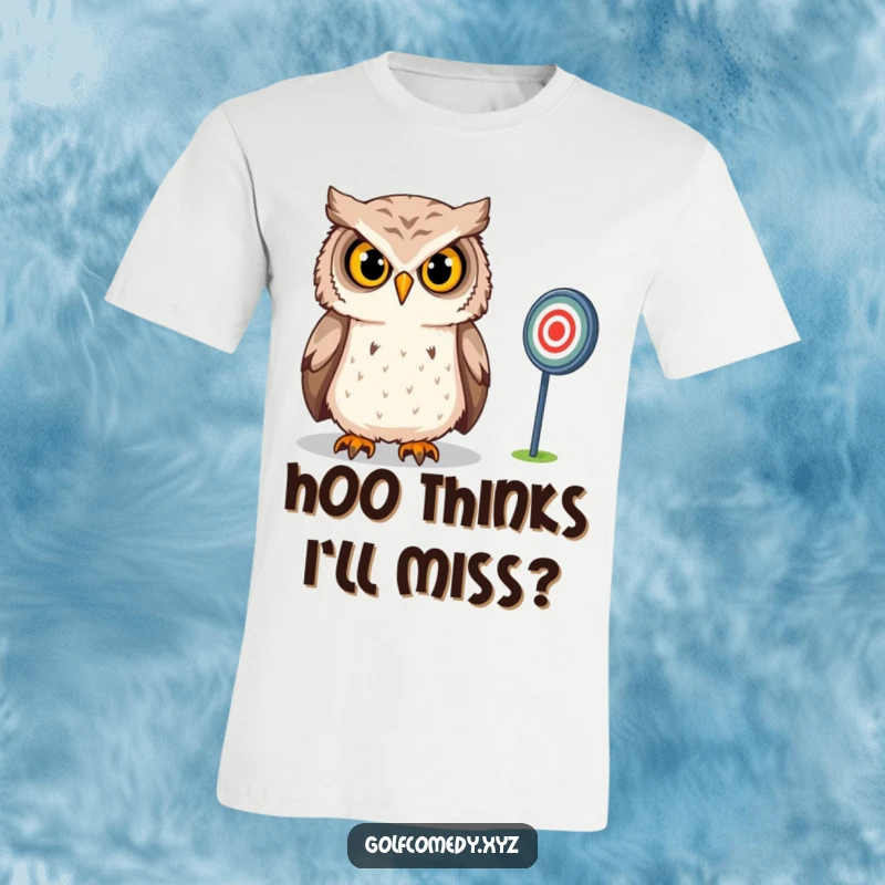 Funny Owl T-Shirt: A confident owl intensely gazes at a distant golf target, embodying focus and skill for the game of golf.