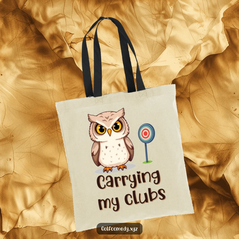 Funny Owl Tote Bag: A confident owl intensely gazes at a distant golf target, making this a practical and humorous bag for golf essentials.